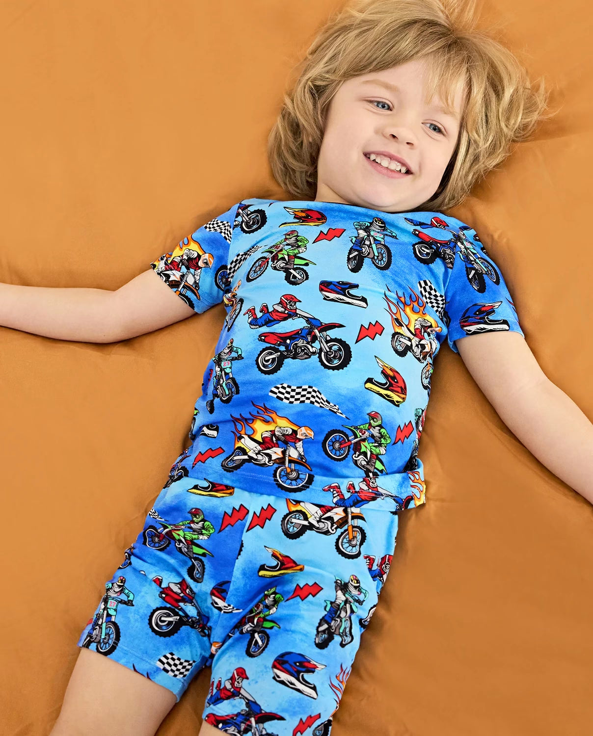 Moto Rider Short Two-Piece Pajama Set, moto rider bamboo short two piece pjs lifestyle 05