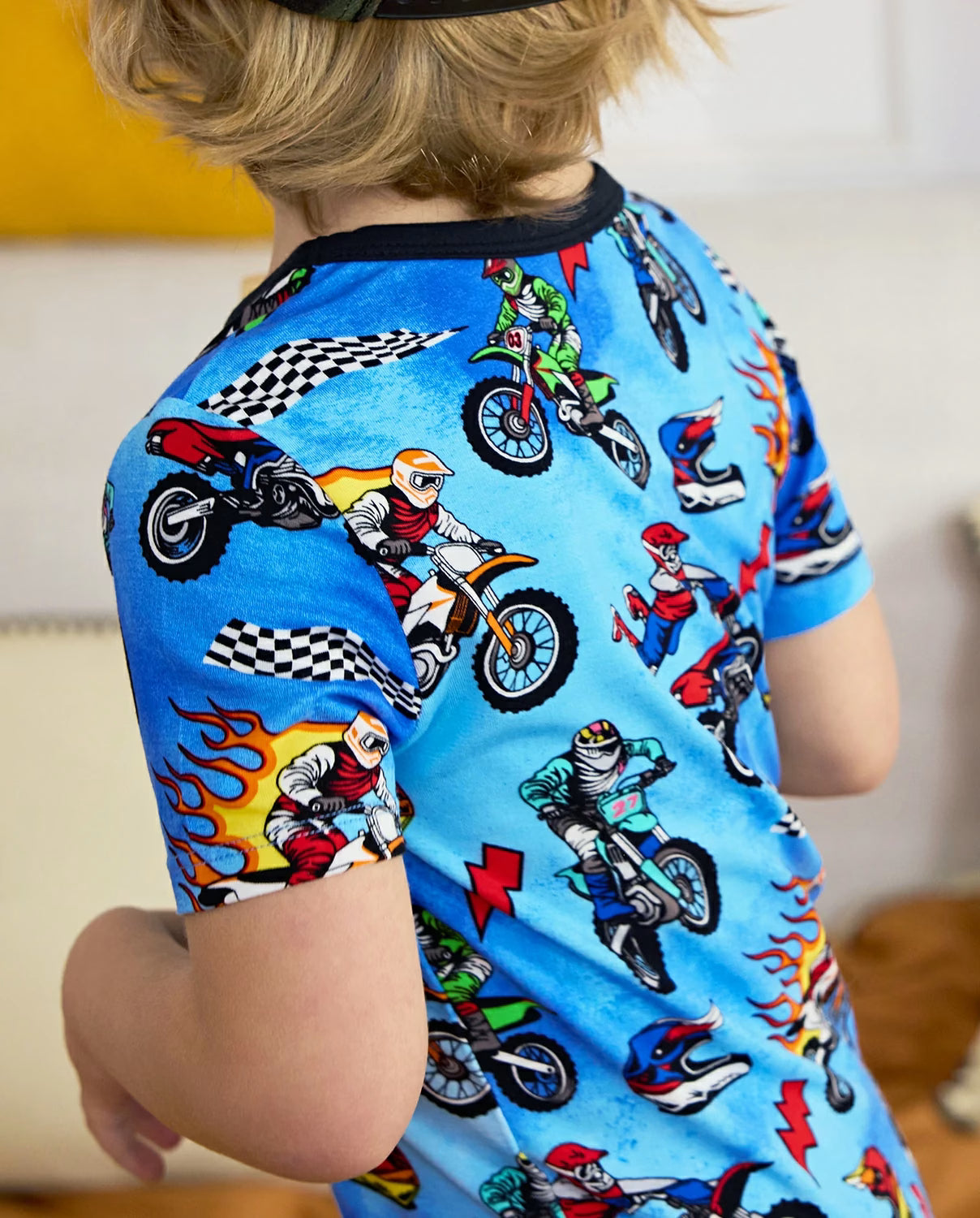 Moto Rider Short Two-Piece Pajama Set, moto rider bamboo short two piece pjs lifestyle 06