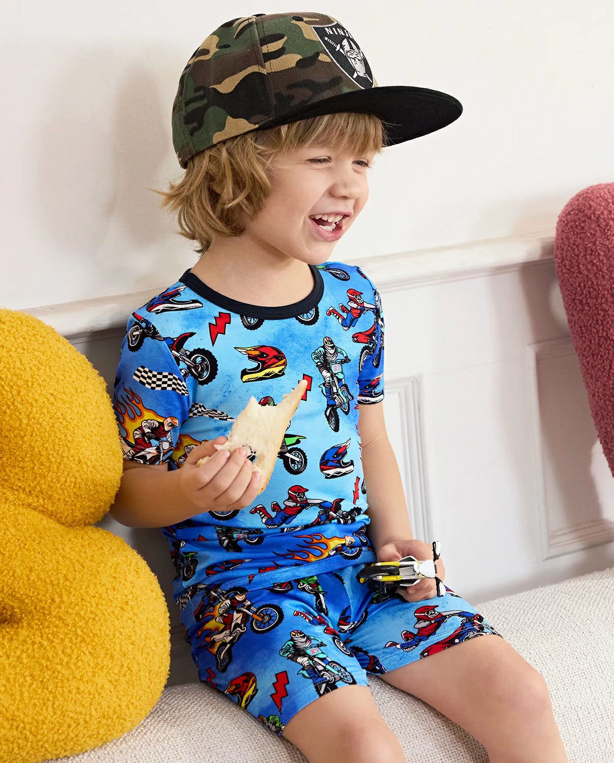 Moto Rider Short Two-Piece Pajama Set, moto rider bamboo short two piece pjs lifestyle 08