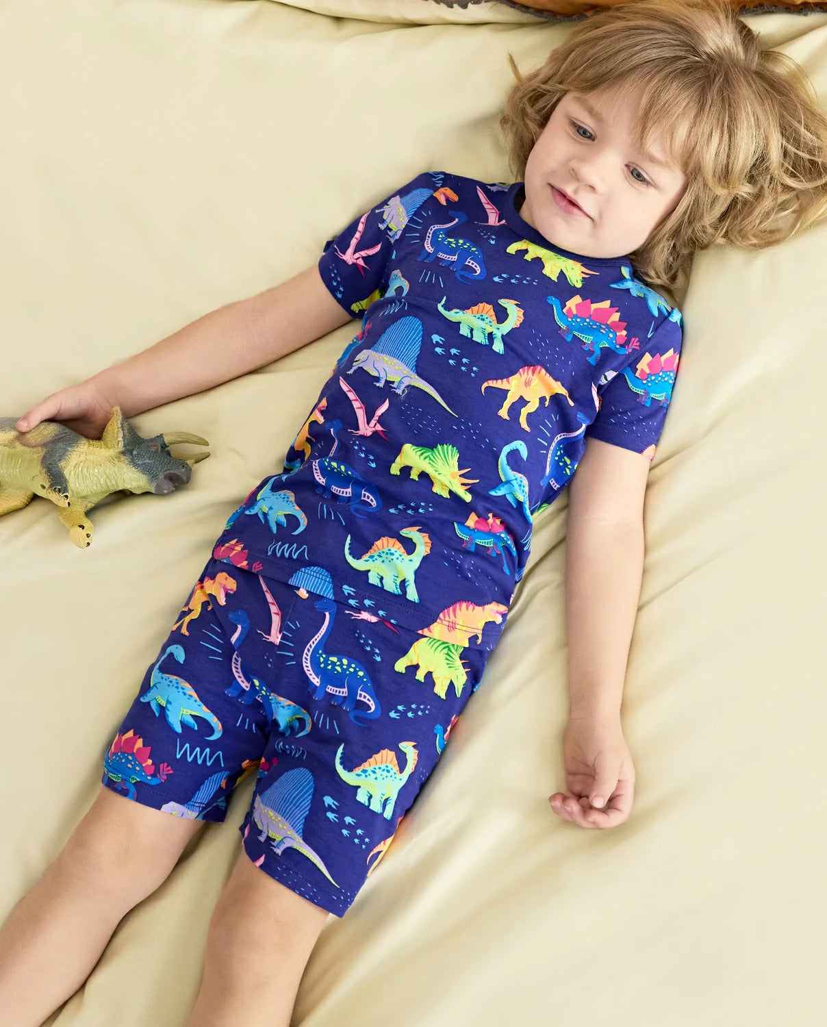 Neo Dino Short Two-Piece Pajama Set, neo dino bamboo short two piece pjs lifestyle 06