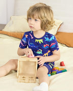 Neo Dino Short Two-Piece Pajama Set, neo dino bamboo short two piece pjs lifestyle 07