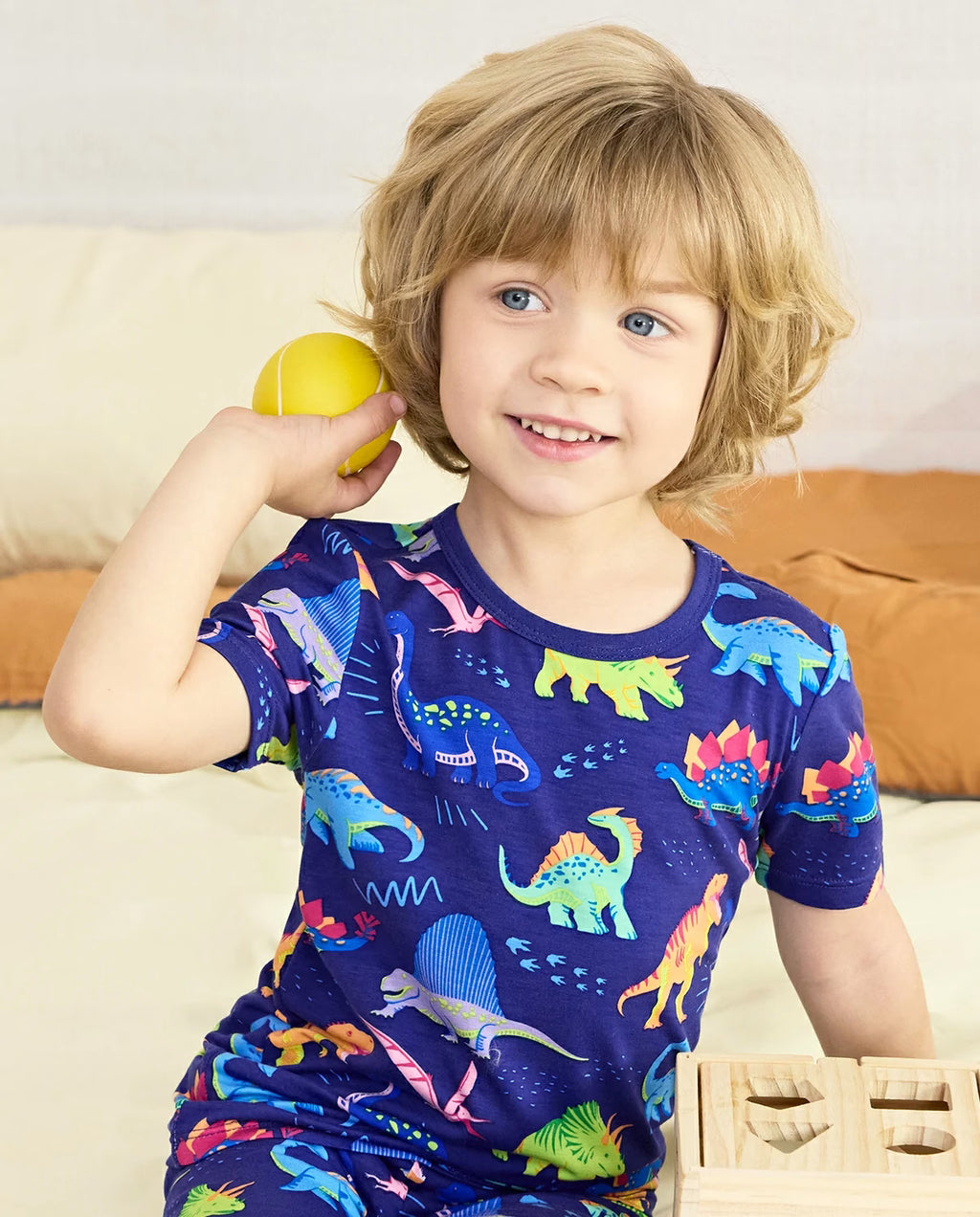 Neo Dino Short Two-Piece Pajama Set, neo dino bamboo short two piece pjs lifestyle 08