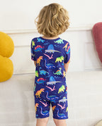 Neo Dino Short Two-Piece Pajama Set, neo dino bamboo short two piece pjs lifestyle 10