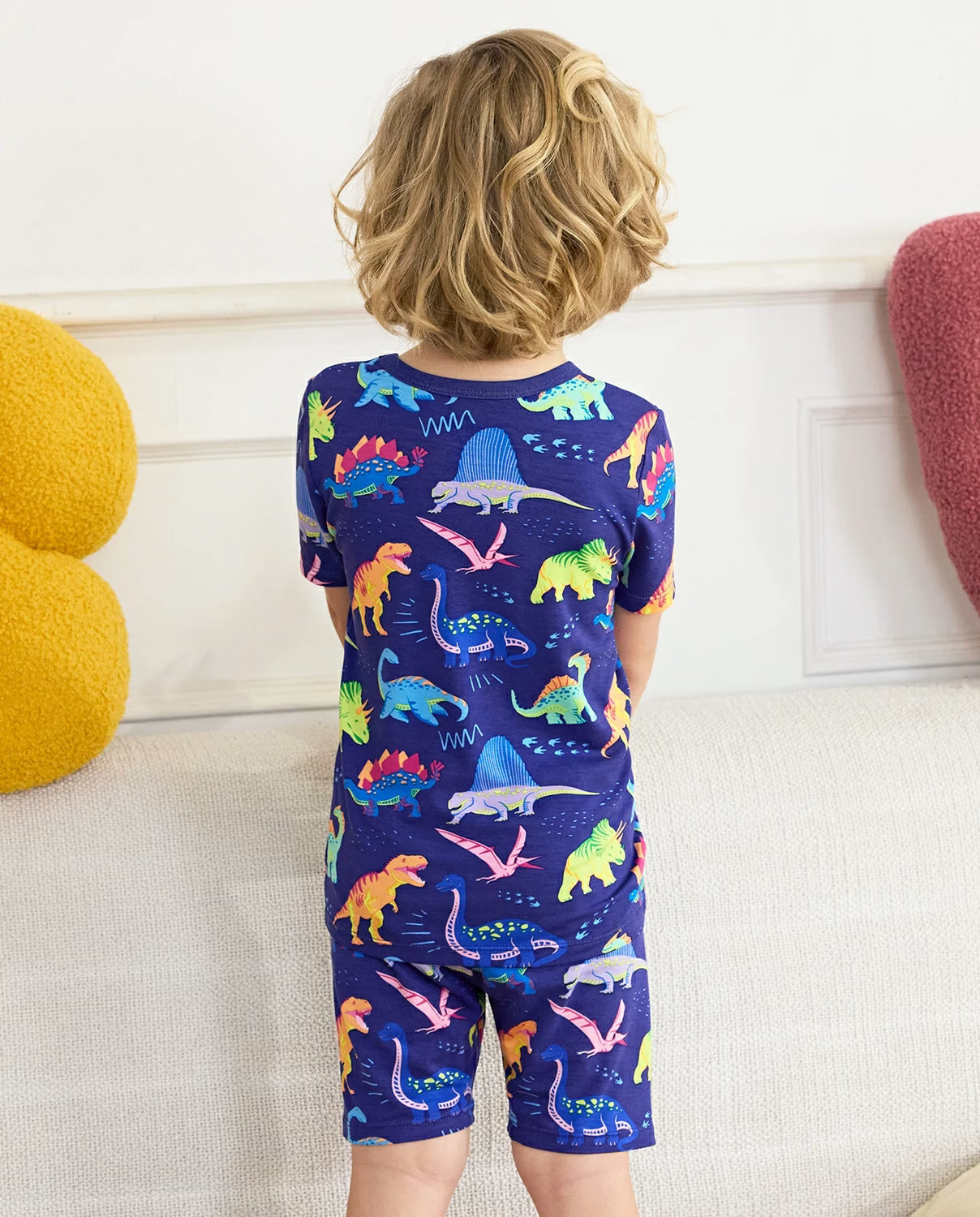 Neo Dino Short Two-Piece Pajama Set, neo dino bamboo short two piece pjs lifestyle 10