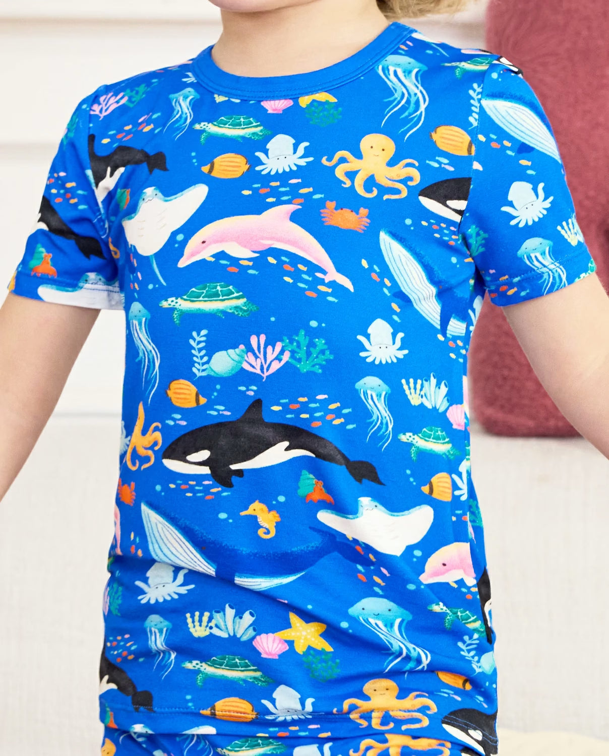 Ocean Friends Short Two-Piece Pajama Set, ocean friends bamboo short two piece pjs lifestyle 01