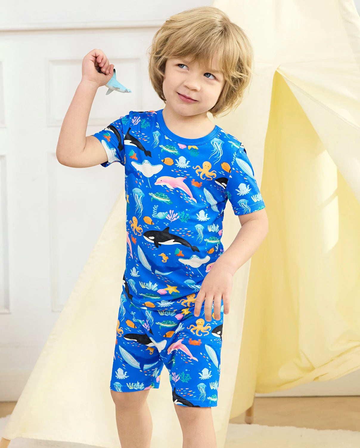 Ocean Friends Short Two-Piece Pajama Set, ocean friends bamboo short two piece pjs lifestyle 02