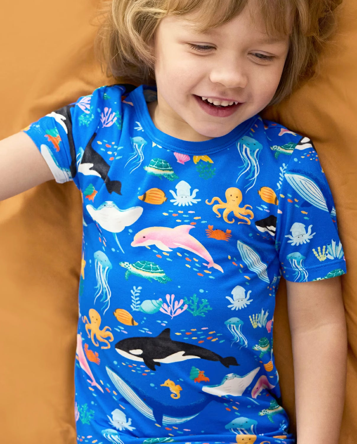 Ocean Friends Short Two-Piece Pajama Set, ocean friends bamboo short two piece pjs lifestyle 03