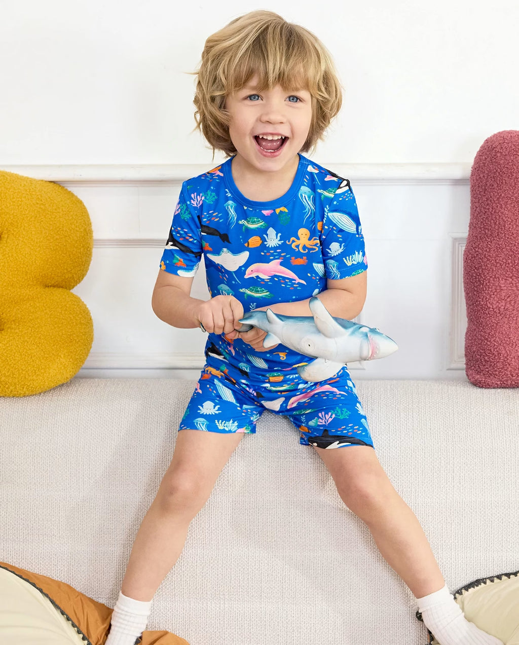 Ocean Friends Short Two-Piece Pajama Set, ocean friends bamboo short two piece pjs lifestyle 04
