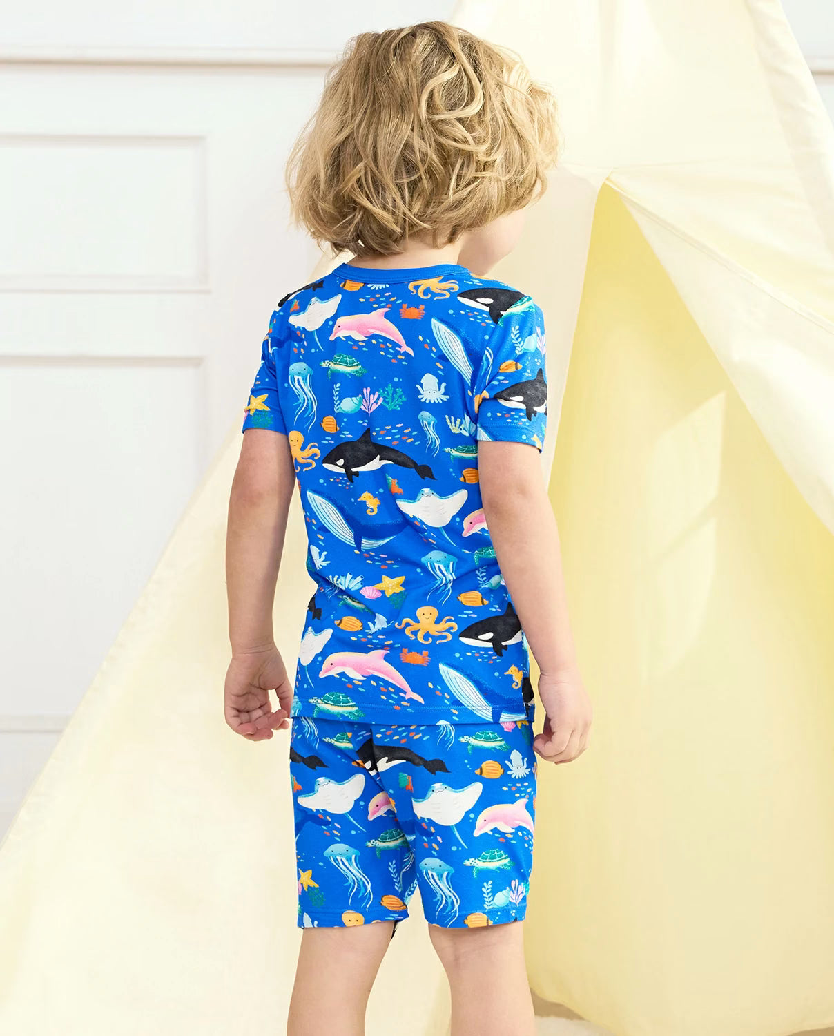 Ocean Friends Short Two-Piece Pajama Set, ocean friends bamboo short two piece pjs lifestyle 06