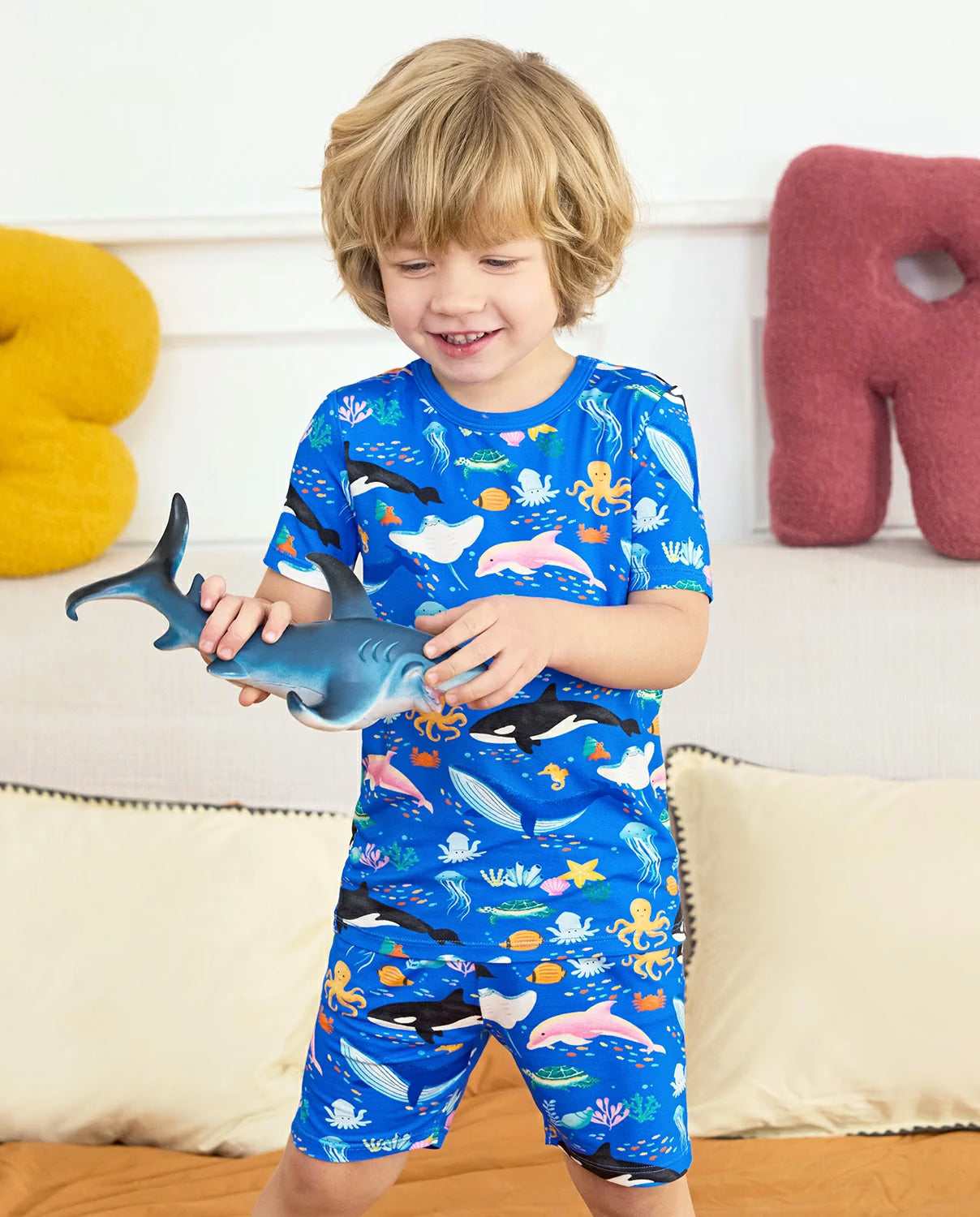 Ocean Friends Short Two-Piece Pajama Set, ocean friends bamboo short two piece pjs lifestyle 07