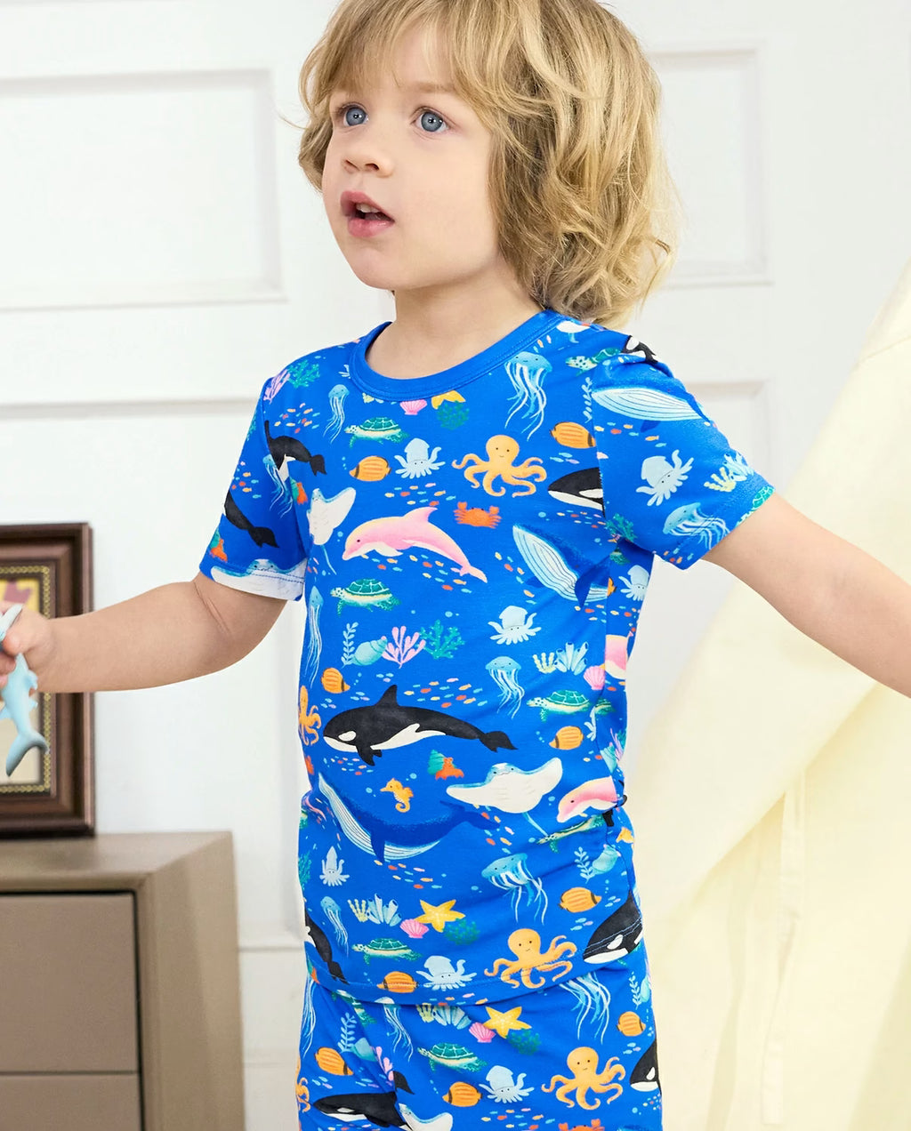 Ocean Friends Short Two-Piece Pajama Set, ocean friends bamboo short two piece pjs lifestyle 09