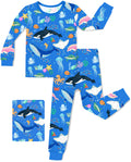 Ocean Friends long-sleeve pajama top and pants shown flat on a white background