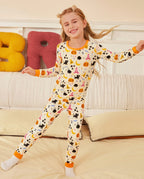 Orange Halloween Long Two-Piece Pajama Set, orange halloween bamboo two piece pjs lifestyle 1
