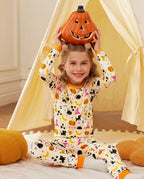 Orange Halloween Long Two-Piece Pajama Set, orange halloween bamboo two piece pjs lifestyle 5
