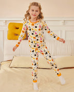 Orange Halloween Long Two-Piece Pajama Set, orange halloween bamboo two piece pjs lifestyle 7