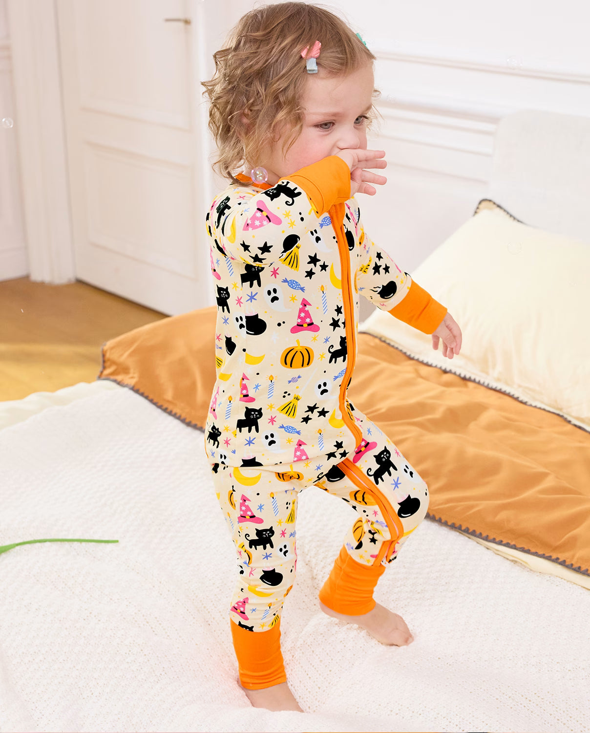 Orange Halloween Bamboo Zippy, orange halloween bamboo zippy toddler walking 03