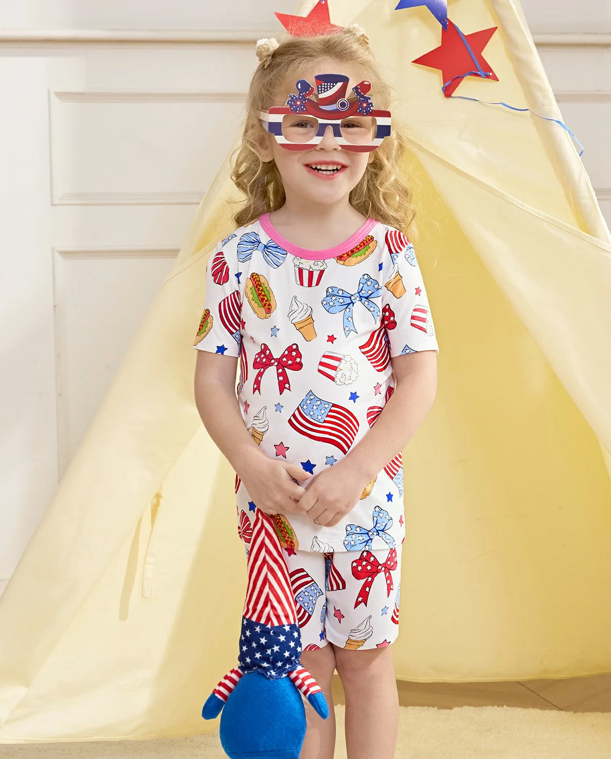 Patriotic Picnic Short Two-Piece Pajama Set, patriotic picnic bamboo short two piece pjs lifestyle 01 1