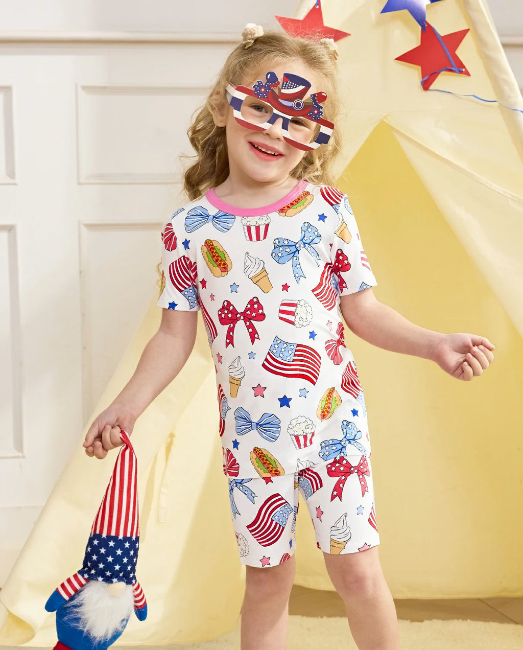 Patriotic Picnic Short Two-Piece Pajama Set, patriotic picnic bamboo short two piece pjs lifestyle 02 1