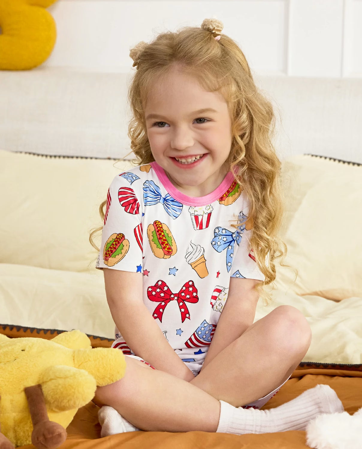 Patriotic Picnic Short Two-Piece Pajama Set, patriotic picnic bamboo short two piece pjs lifestyle 04 1