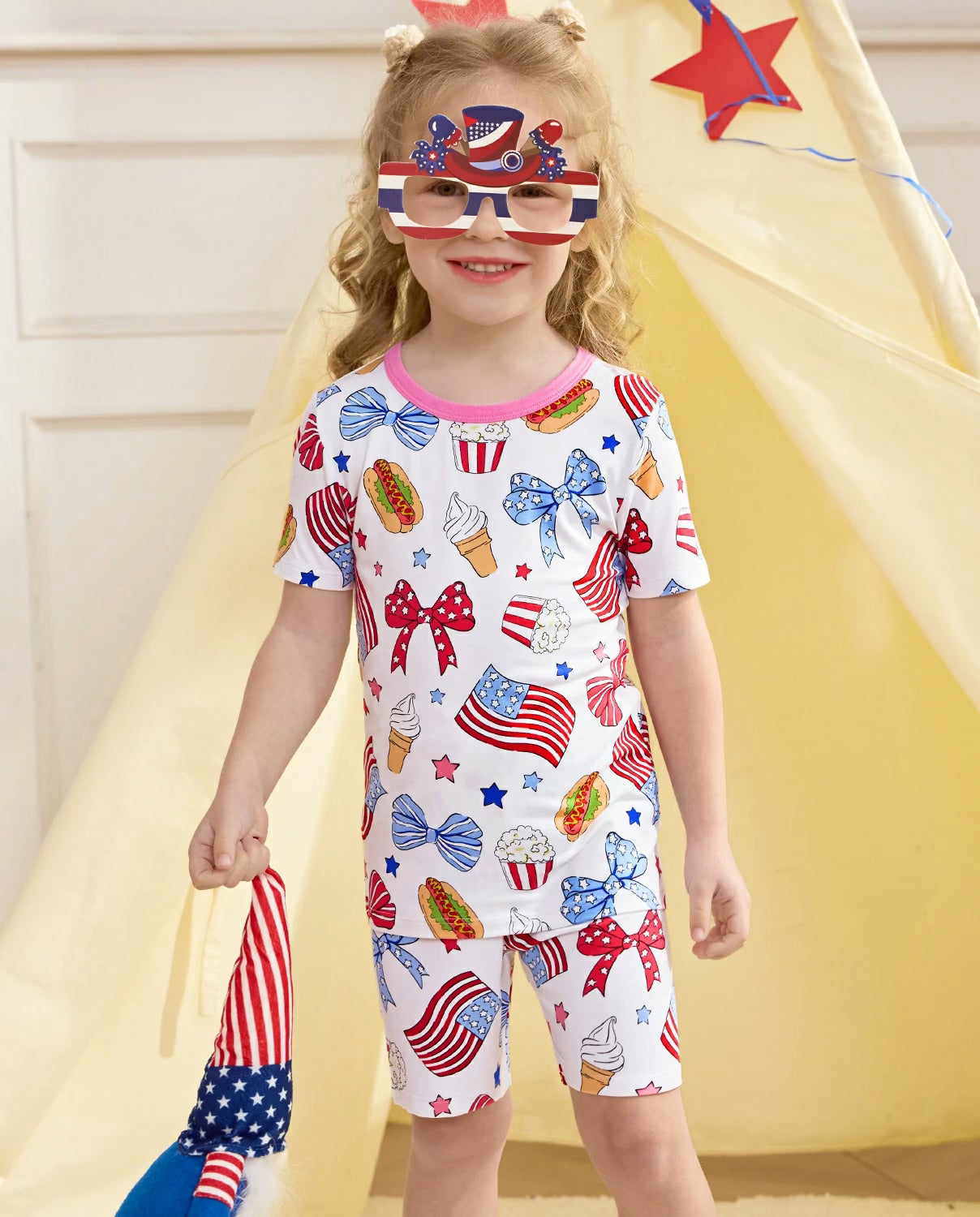 Patriotic Picnic Short Two-Piece Pajama Set, patriotic picnic bamboo short two piece pjs lifestyle 07 1