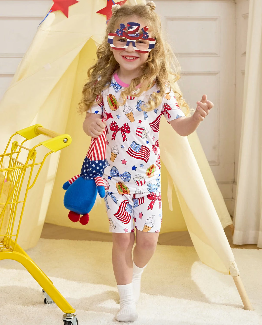 Patriotic Picnic Short Two-Piece Pajama Set, patriotic picnic bamboo short two piece pjs lifestyle 08 1