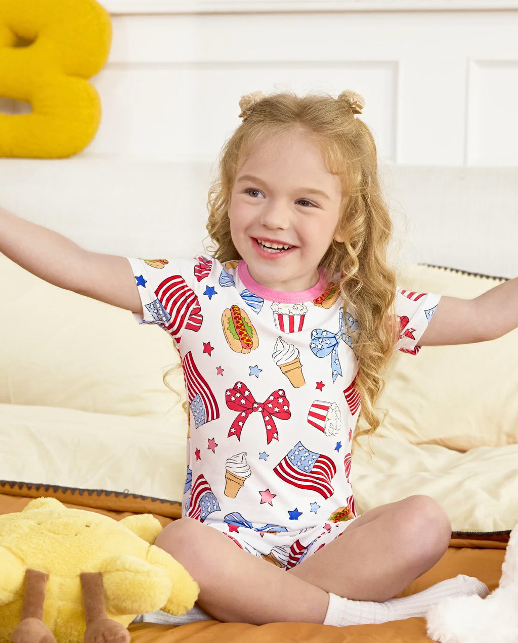 Patriotic Picnic Short Two-Piece Pajama Set, patriotic picnic bamboo short two piece pjs lifestyle 09 1