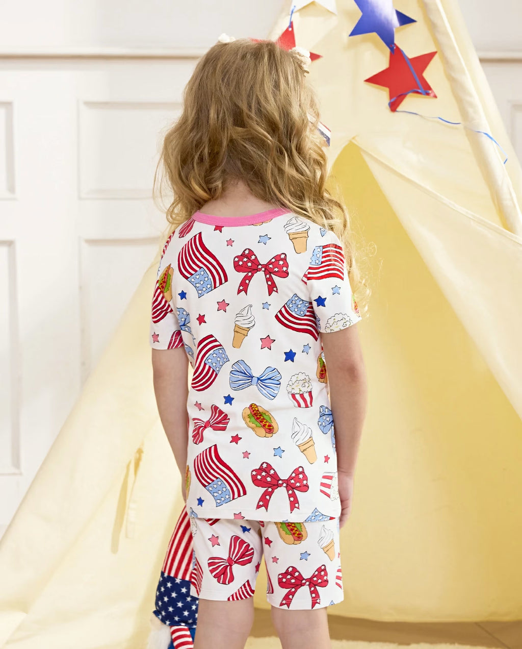 Patriotic Picnic Short Two-Piece Pajama Set, patriotic picnic bamboo short two piece pjs lifestyle 10 1