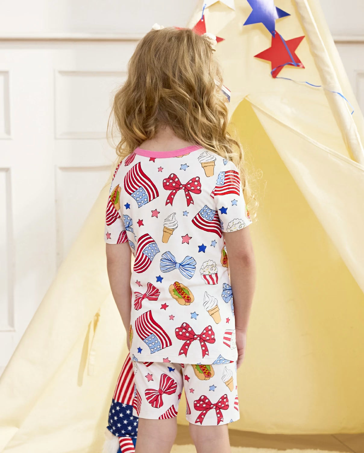 Patriotic Picnic Short Two-Piece Pajama Set, patriotic picnic bamboo short two piece pjs lifestyle 10 1