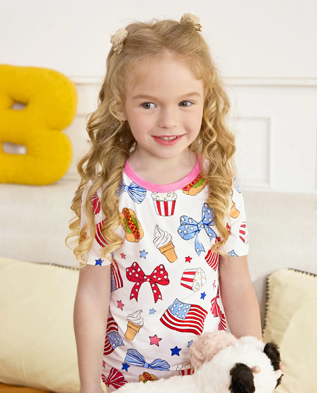Patriotic Picnic Short Two-Piece Pajama Set, patriotic picnic bamboo short two piece pjs lifestyle 11 1