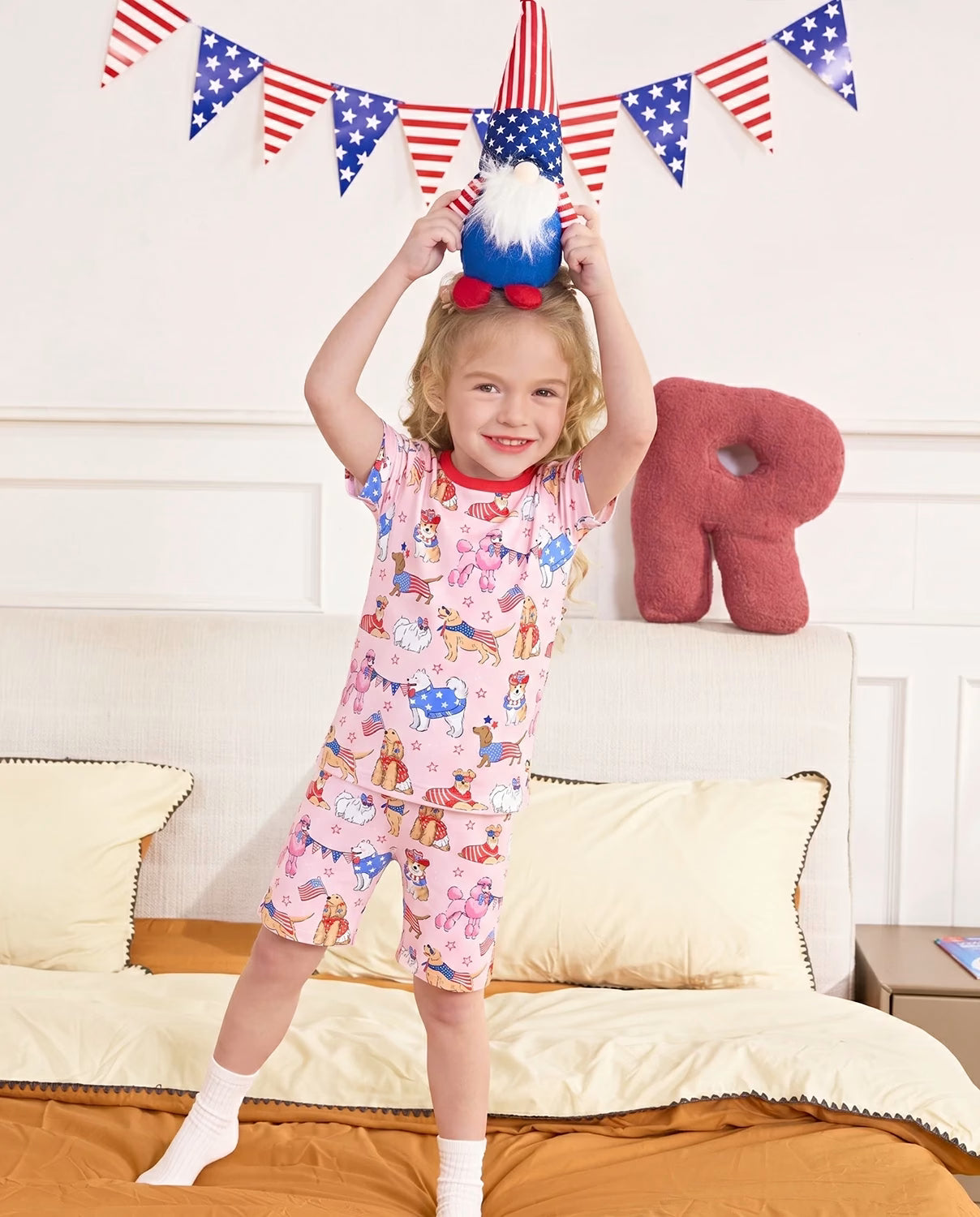 Patriotic Puppies Short Two-Piece Pajama Set, patriotic puppies bamboo short two piece pjs lifestyle 02