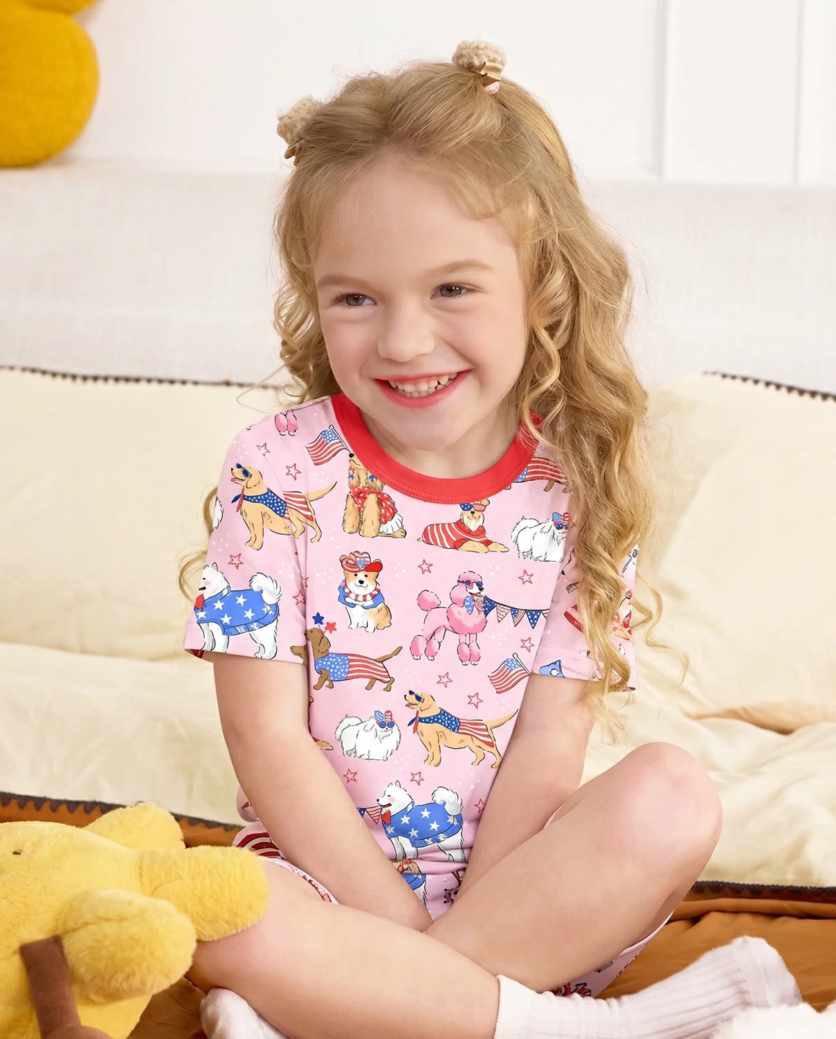 Patriotic Puppies Short Two-Piece Pajama Set, patriotic puppies bamboo short two piece pjs lifestyle 03