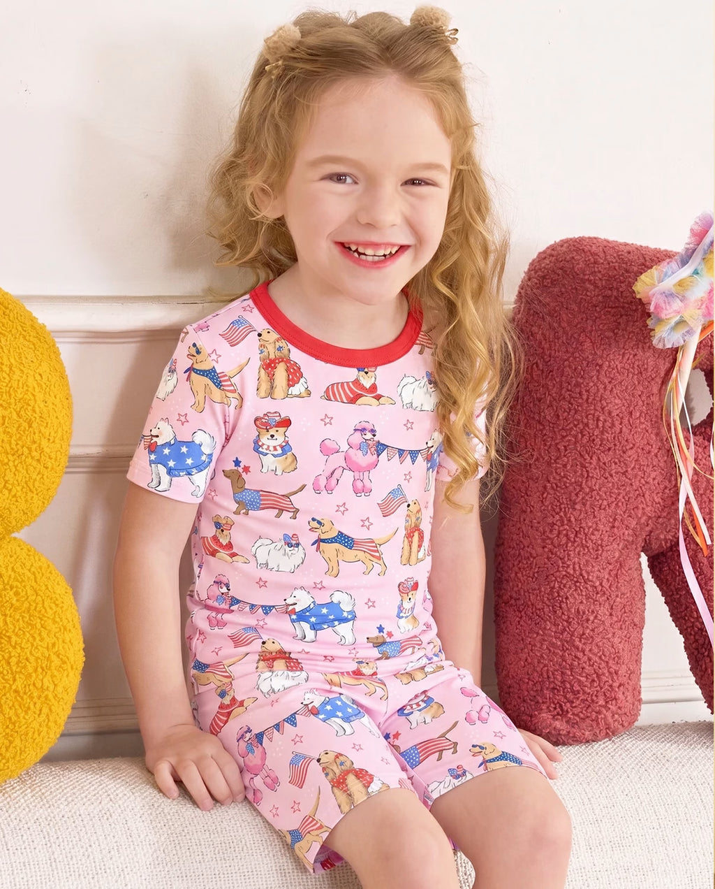 Patriotic Puppies Short Two-Piece Pajama Set, patriotic puppies bamboo short two piece pjs lifestyle 06