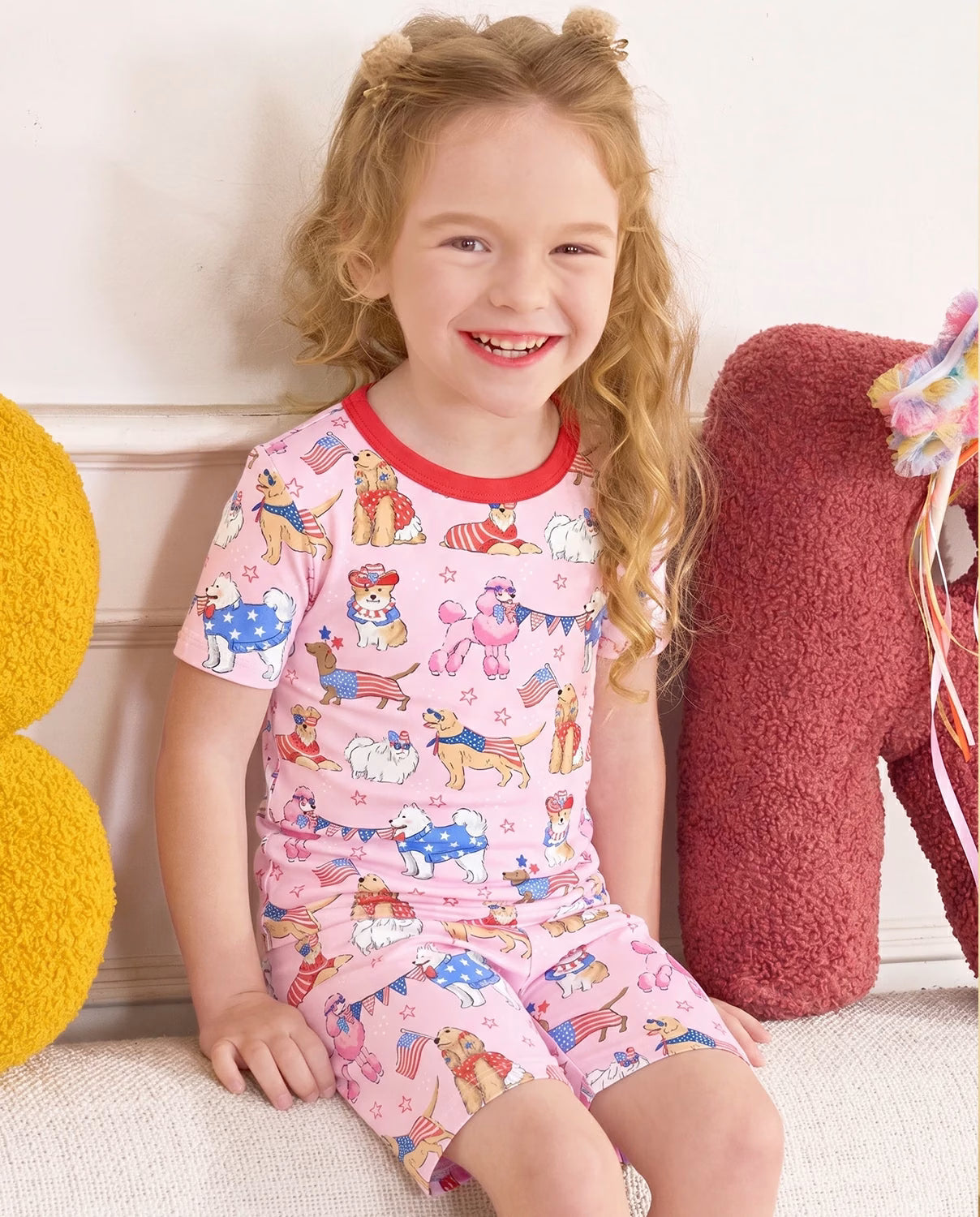 Patriotic Puppies Short Two-Piece Pajama Set, patriotic puppies bamboo short two piece pjs lifestyle 06