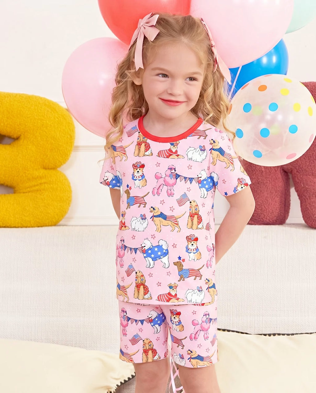 Patriotic Puppies Short Two-Piece Pajama Set, patriotic puppies bamboo short two piece pjs lifestyle 07