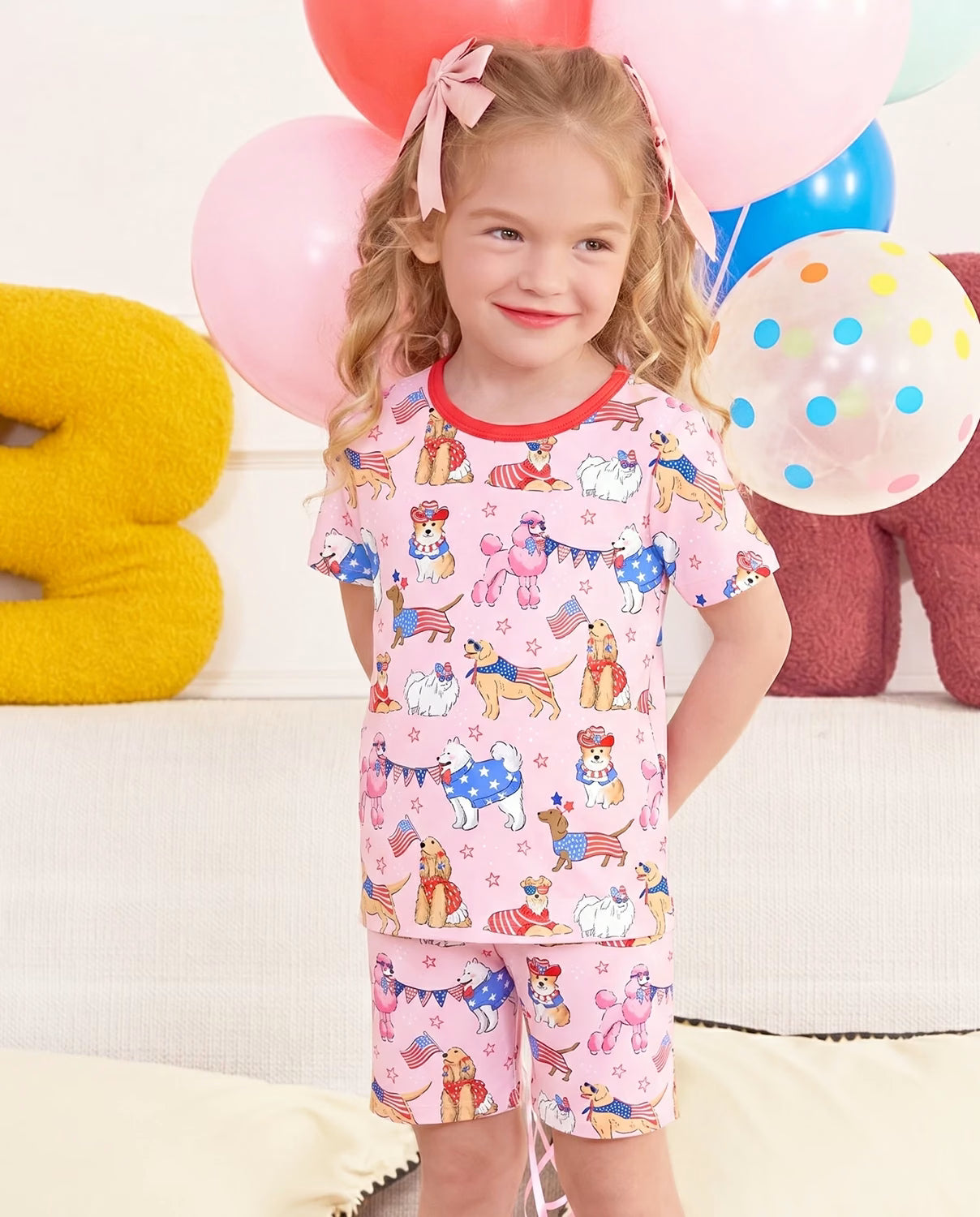 Patriotic Puppies Short Two-Piece Pajama Set, patriotic puppies bamboo short two piece pjs lifestyle 07