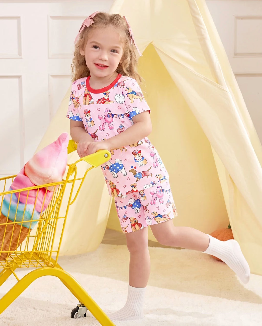 Patriotic Puppies Short Two-Piece Pajama Set, patriotic puppies bamboo short two piece pjs lifestyle 08