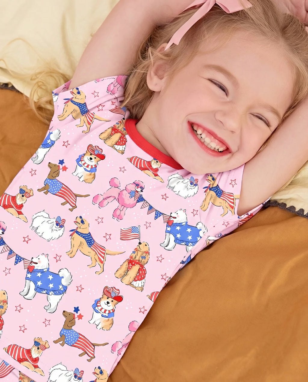 Patriotic Puppies Short Two-Piece Pajama Set, patriotic puppies bamboo short two piece pjs lifestyle 09