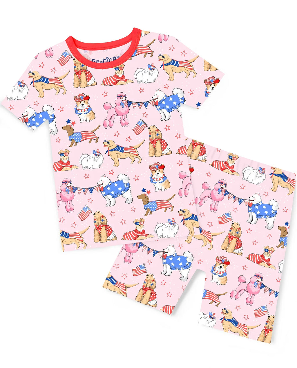 Patriotic Puppies Short Two-Piece Pajama Set, patriotic puppies bamboo short two piece pjs main