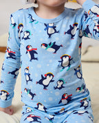Penguin Snows Long Two-Piece Pajama Set, penguin snows bamboo two piece pjs lifestyle 3