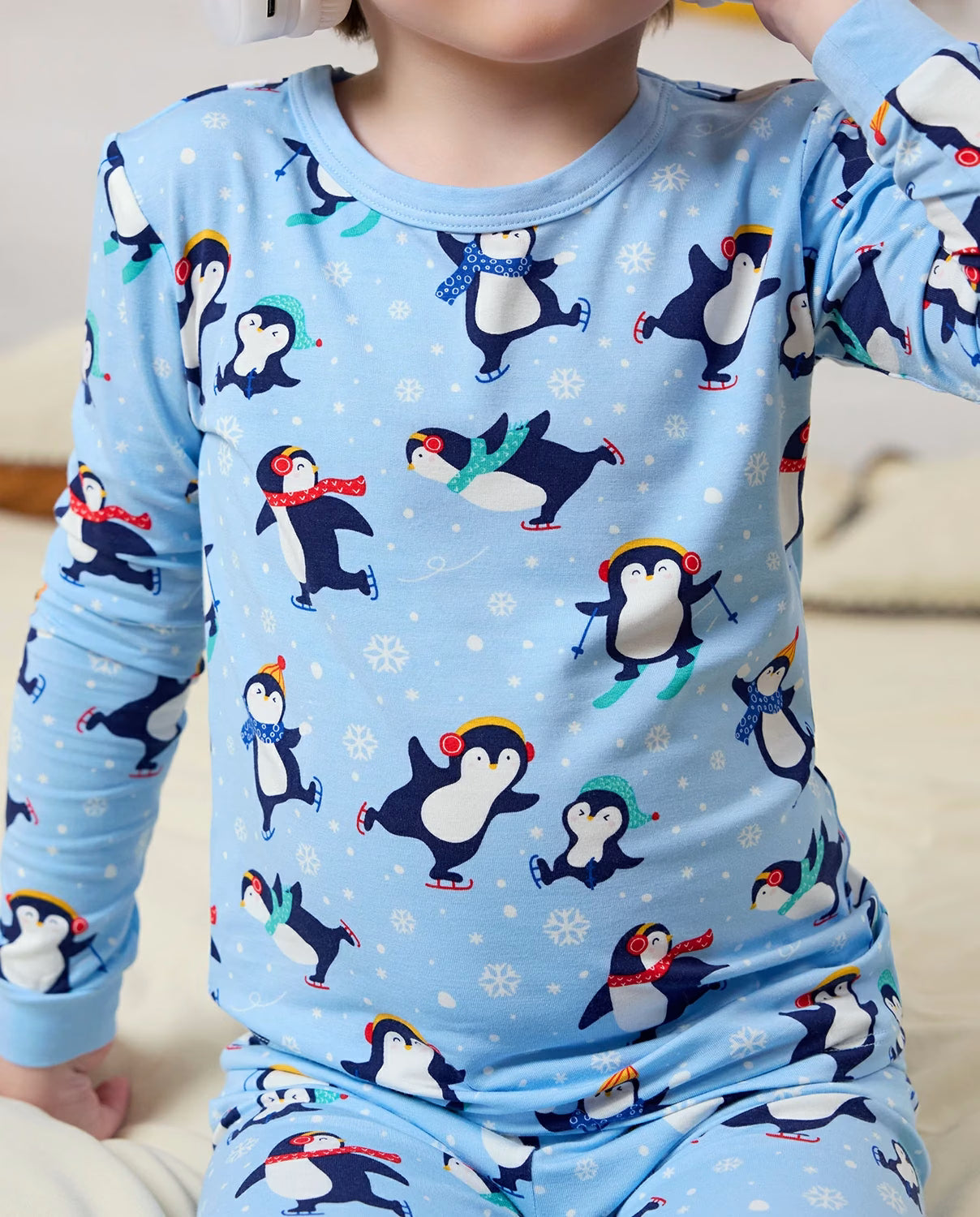 Penguin Snows Long Two-Piece Pajama Set, penguin snows bamboo two piece pjs lifestyle 3
