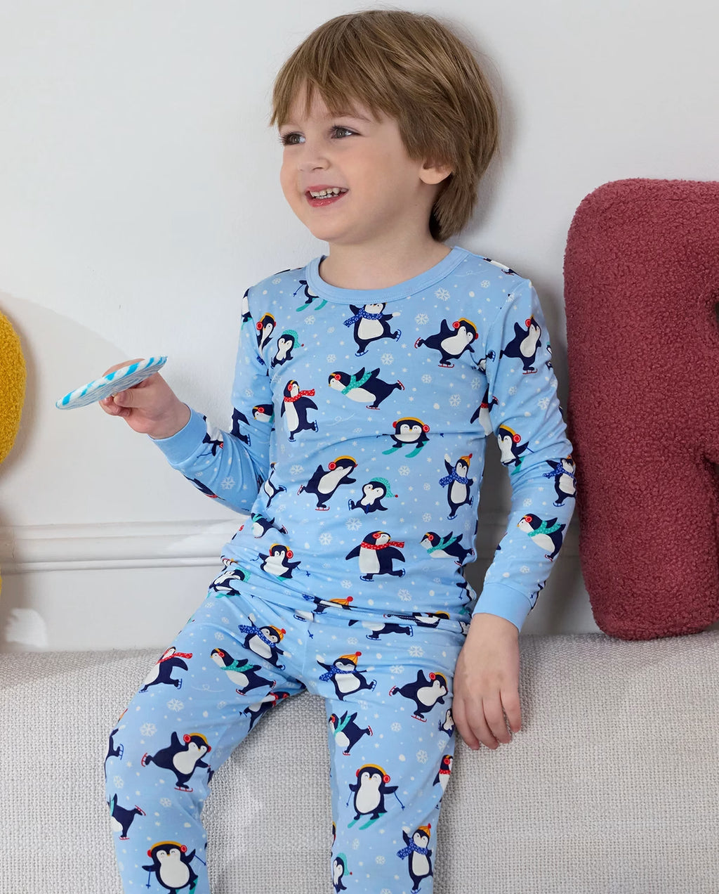 Penguin Snows Long Two-Piece Pajama Set, penguin snows bamboo two piece pjs lifestyle 5