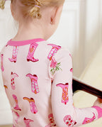 Pink Cowgirl Long Two-Piece Pajama Set, pink cowgirl bamboo two piece pjs lifestyle 11