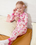 Pink Cowgirl Long Two-Piece Pajama Set, pink cowgirl bamboo two piece pjs lifestyle 3