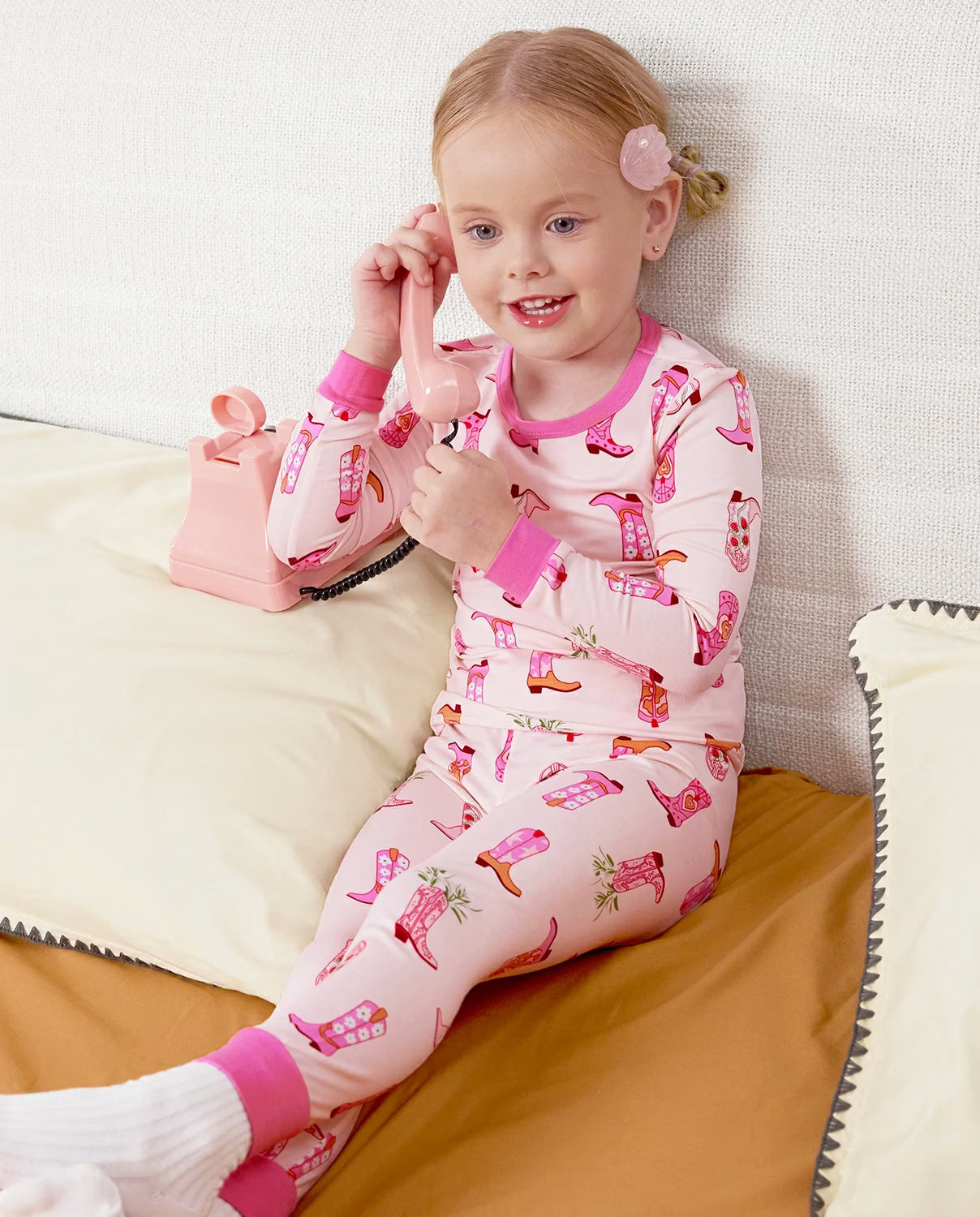 Pink Cowgirl Long Two-Piece Pajama Set, pink cowgirl bamboo two piece pjs lifestyle 3