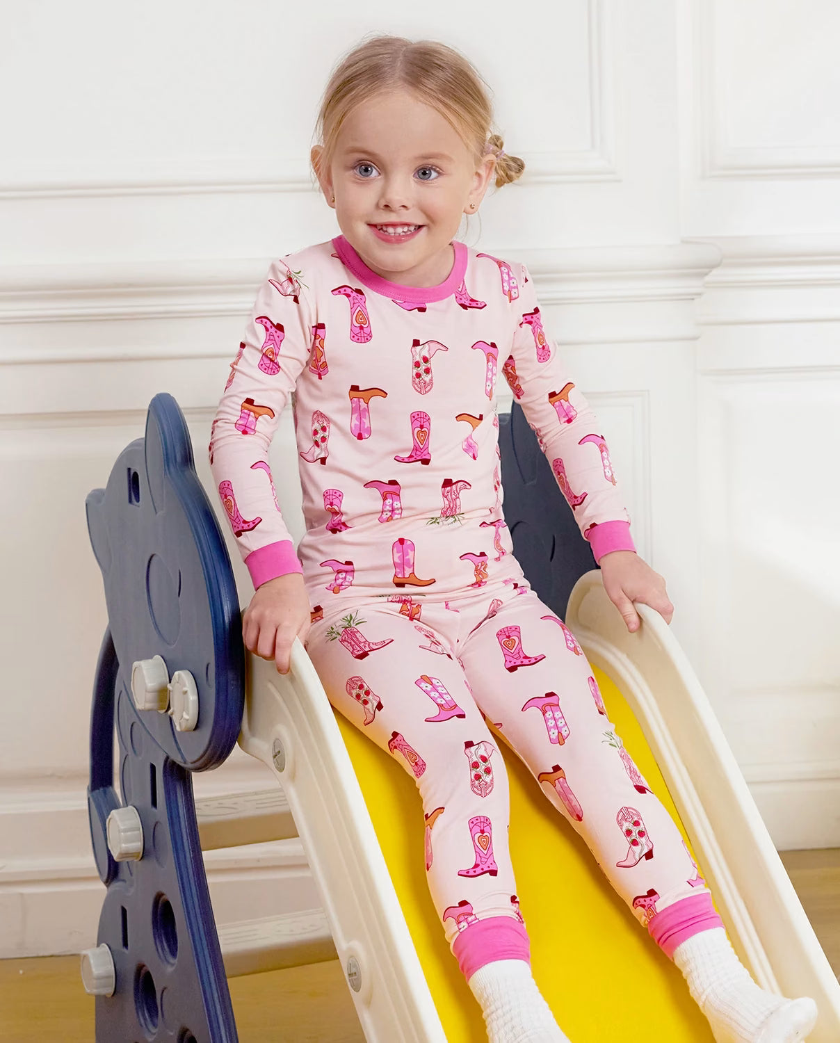 Pink Cowgirl Long Two-Piece Pajama Set, pink cowgirl bamboo two piece pjs lifestyle 6