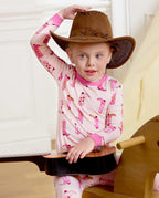 Pink Cowgirl Long Two-Piece Pajama Set, pink cowgirl bamboo two piece pjs lifestyle 7