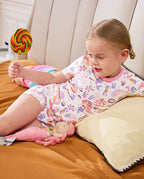 Pink Mermaid Short Two-Piece Pajama Set, pink mermaid bamboo short two piece pjs lifestyle 05