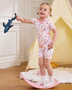 Pink Mermaid Short Two-Piece Pajama Set, pink mermaid bamboo short two piece pjs lifestyle 07