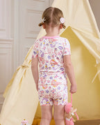 Pink Mermaid Short Two-Piece Pajama Set, pink mermaid bamboo short two piece pjs lifestyle 09