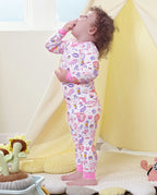 Pink Mermaid Long Two-Piece Pajama Set, pink mermaid bamboo two piece pjs lifestyle 2